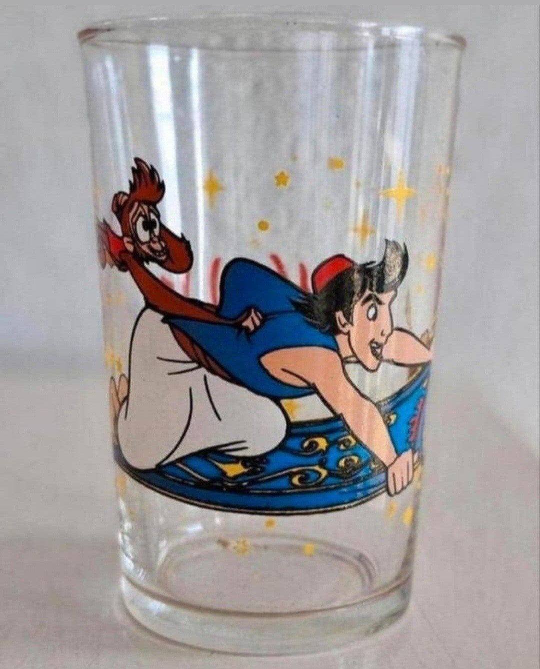 Disney Aladdin glas - Vintage drinkglas met Aladdin en Abu, Ophalen of Verzenden, Zo goed als nieuw