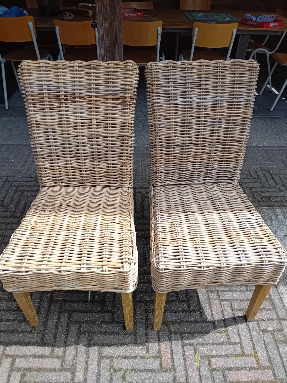 Rieten stoelen 2 x gebruikt, Ophalen, Gebruikt, Bruin, Twee