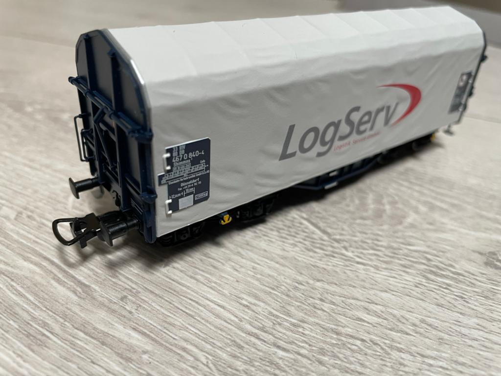 Piko, wagon, Schiebeplanenwagen, logserv, Shimmns, Hobby en Vrije tijd, Modeltreinen | H0, Gelijkstroom, Wagon, Zo goed als nieuw