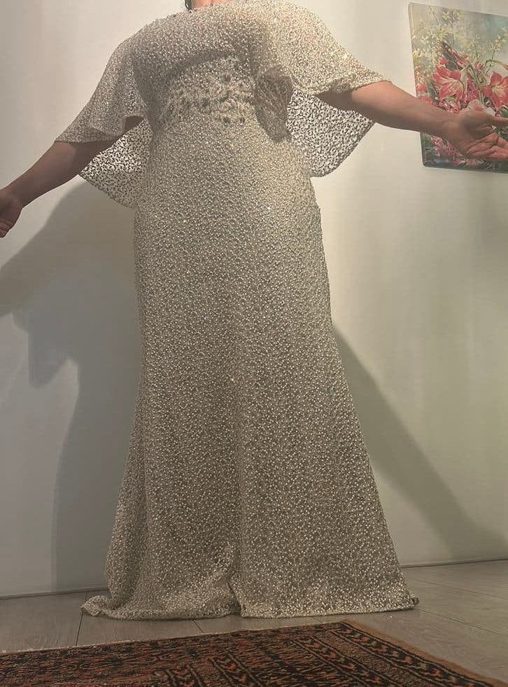 Gala jurk met pailetten (maat 40), Kleding | Dames, Gelegenheidskleding, Maat 38/40 (M), Galajurk, Beige, Ophalen of Verzenden