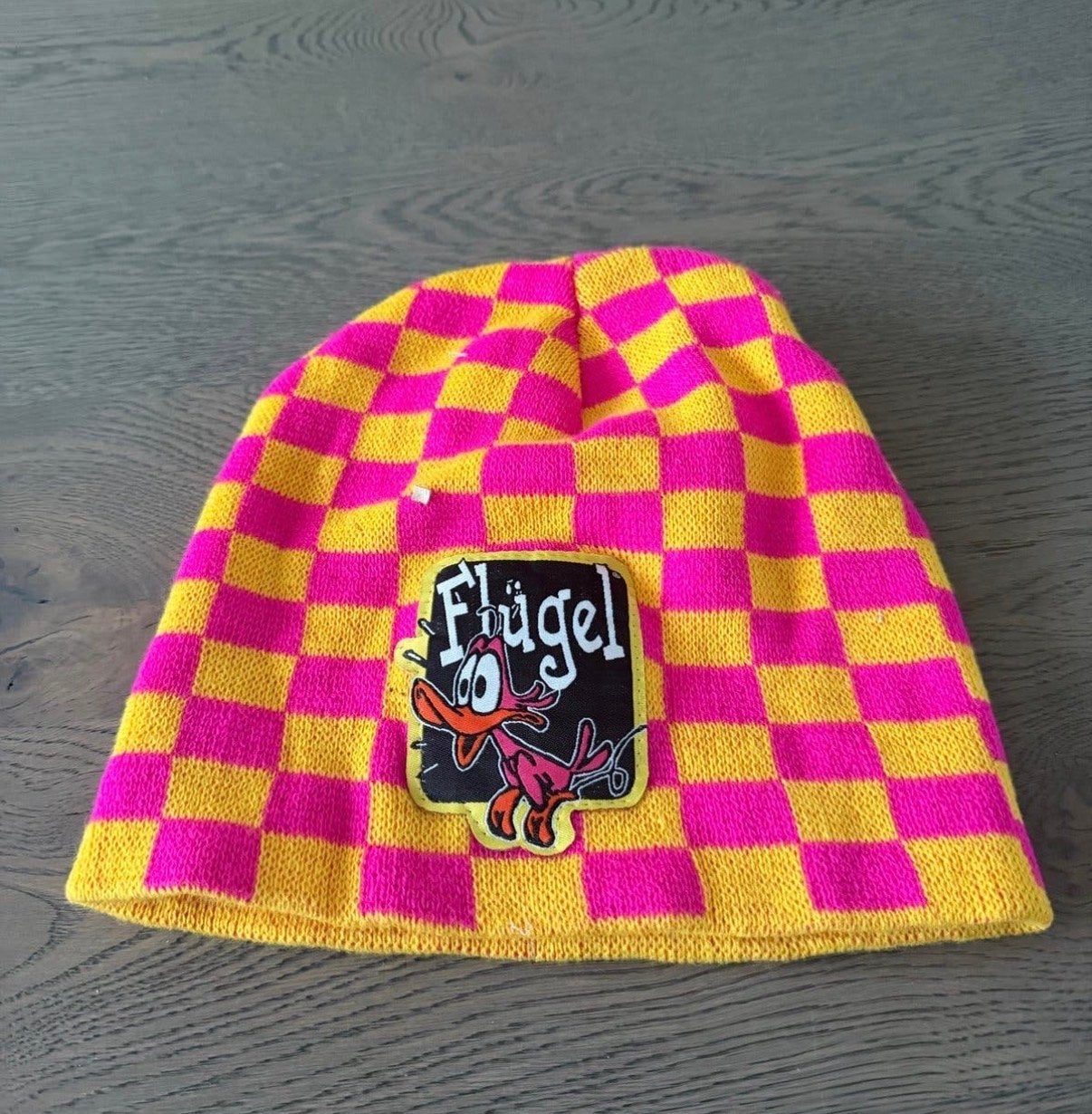 Flügel Muts - Roze & Geel Geblokt, Ophalen of Verzenden, Zo goed als nieuw, Overige maten, Muts