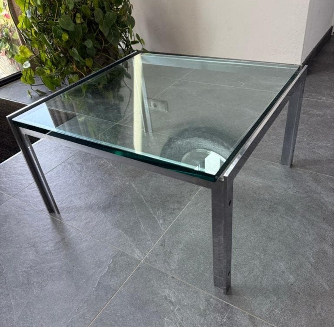 Metaform M-2 salontafel - Glas en RVS - Goede staat, Ophalen, Moderne design, Vierkant, Glas