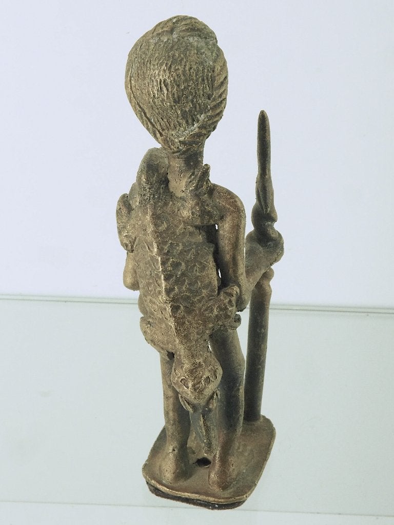 Groot 642gr Ashanti brons jager + krokodil 18cm (260915-08), Afrika, Handgemaakt, Ophalen of Verzenden, 18 cm