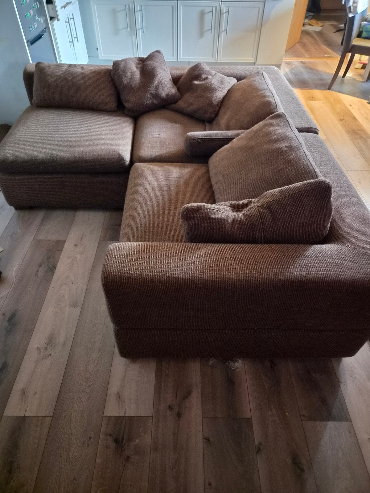Comfortabele bank met extra poef, Ophalen, Gebruikt, Hoekbank, Stof