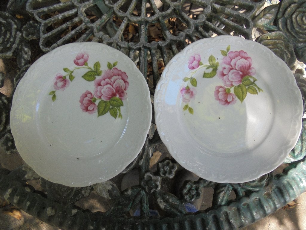 2 Gebaksbordjes Mitterteich Bavaria met roze pioen roos, Antiek en Kunst, Ophalen of Verzenden