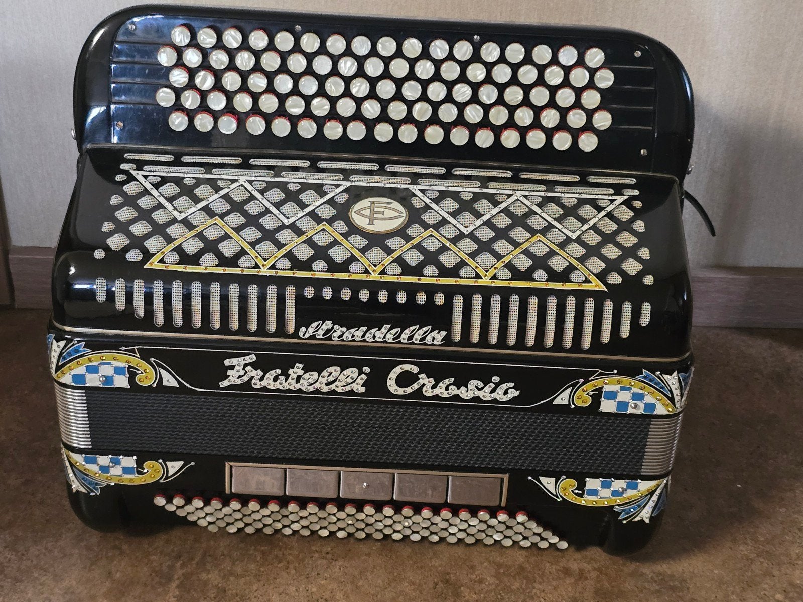 Fratelli Crosio Knopaccordeon 120 Bassen B-griff Musette Tan, Overige merken, Gebruikt, Ophalen of Verzenden, Nvt