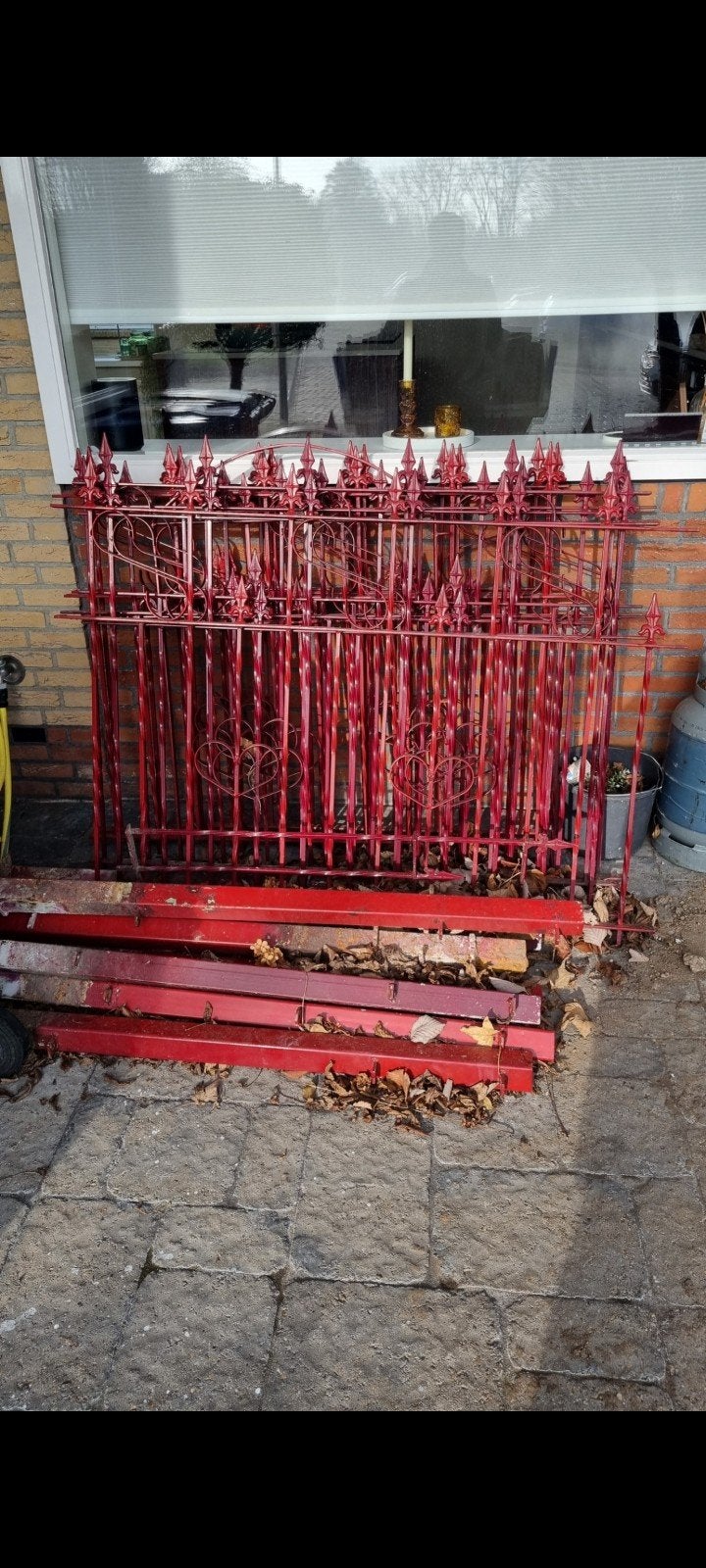 Gietijzeren hekwerk met poortje - ca. 10 meter, Tuin en Terras, Tuinhekken en Hekwerk, Ophalen, Met poort, Gebruikt, Sierhekwerk
