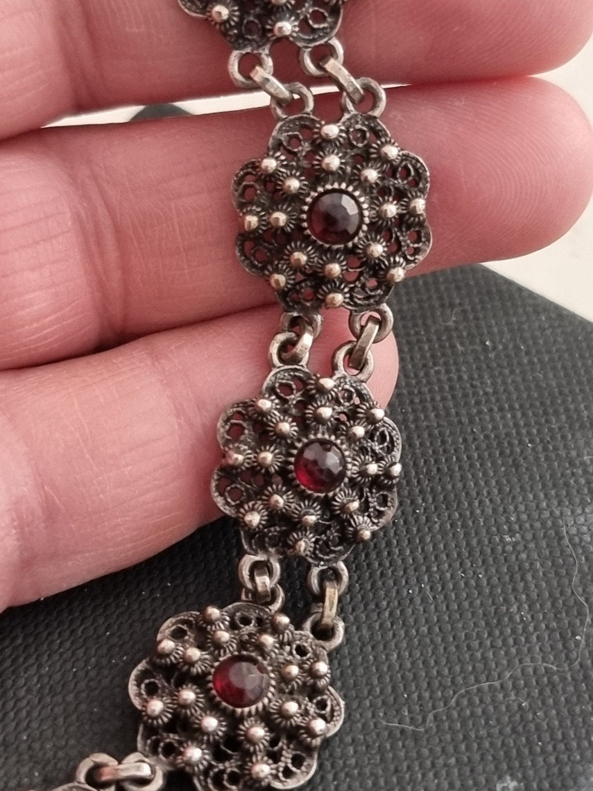 antiek zilveren armband met granaat, Verzenden, Zilver, Armband