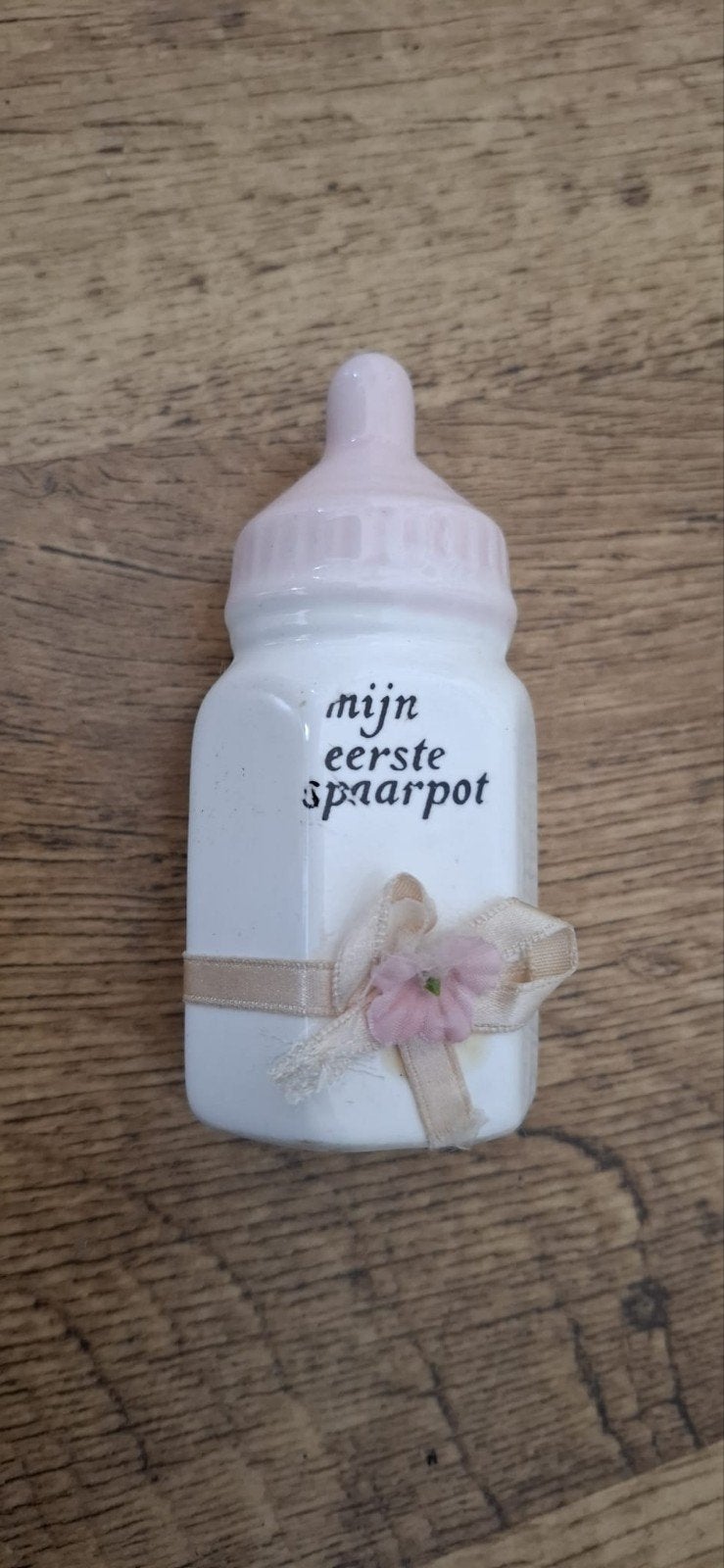Mijn Eerste Spaarpot - Babyflesje, Ophalen of Verzenden, Zo goed als nieuw, Steen, Aardewerk of Keramiek, Overige thema's