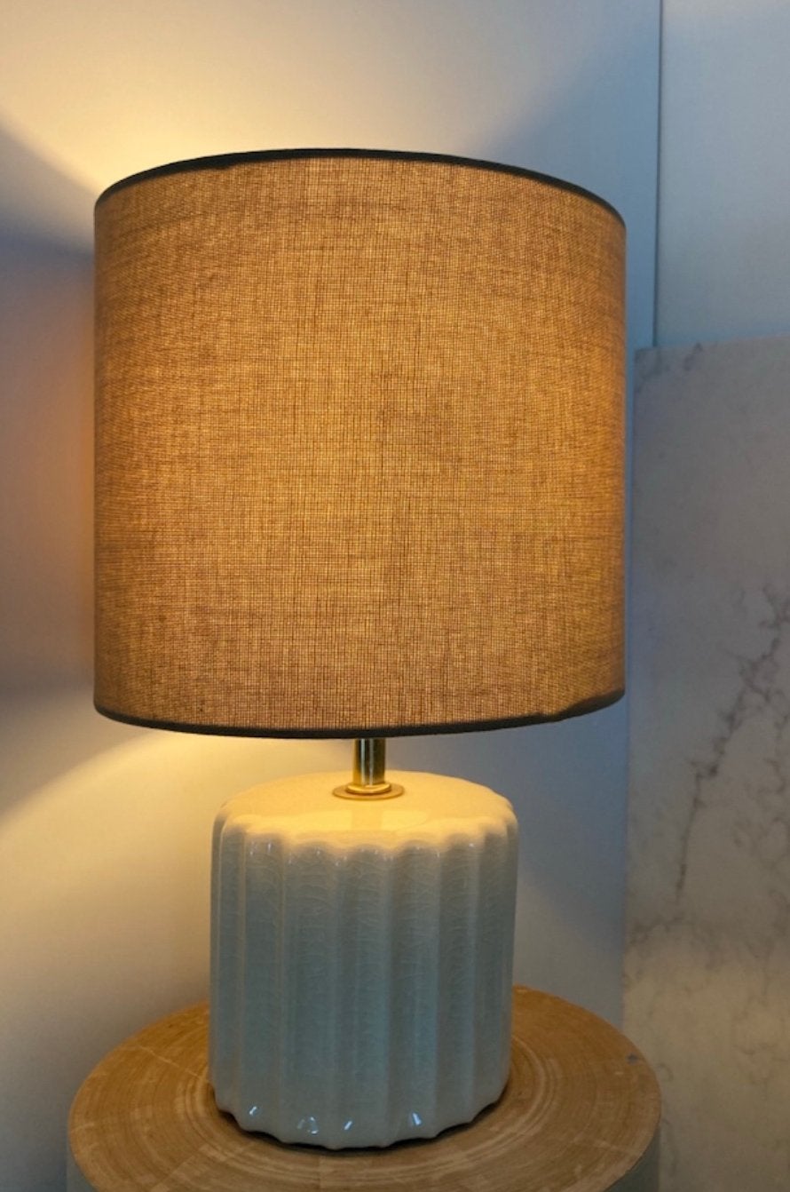 😍Linnen beige tafellamp lampenvoet keramiek geglazuurd goud, Huis en Inrichting, Beige, Art deco, Textiel, Ophalen of Verzenden