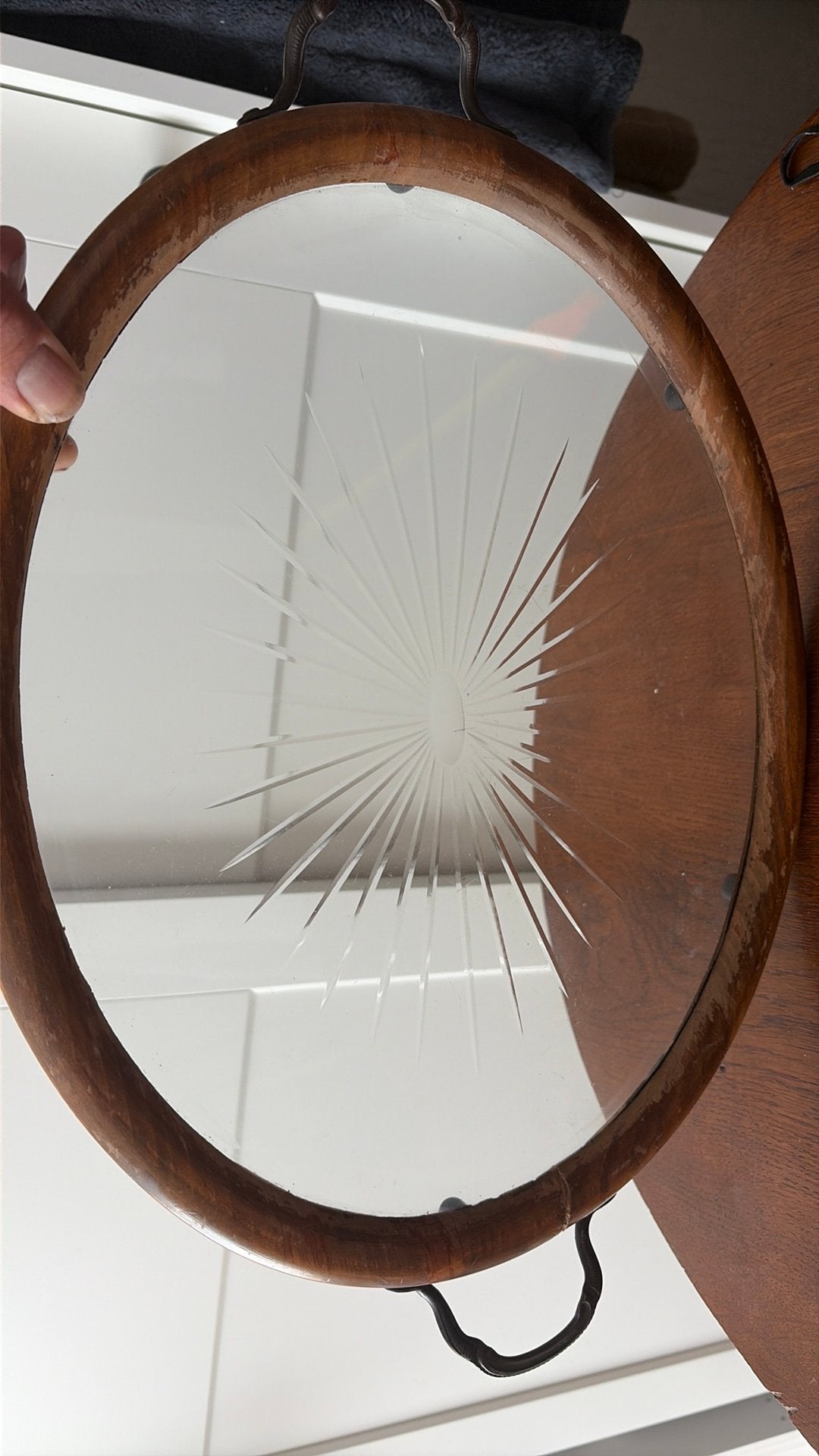 Dienblad geslepen glas antiek, Ophalen of Verzenden, Zo goed als nieuw, Rechthoekig