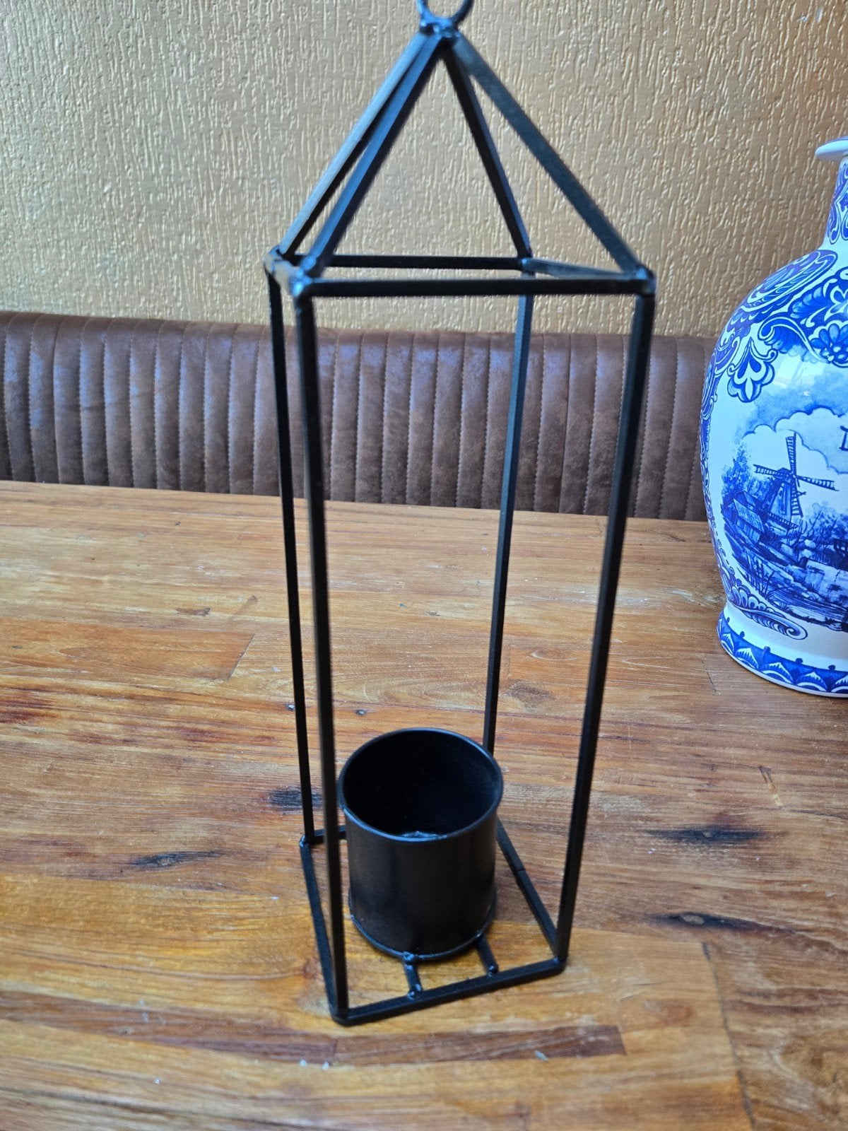 Leuk zwart metalen rekje, kaarshouder, hangend, Huis en Inrichting, Gebruikt, Zwart, 34 cm, Ophalen of Verzenden