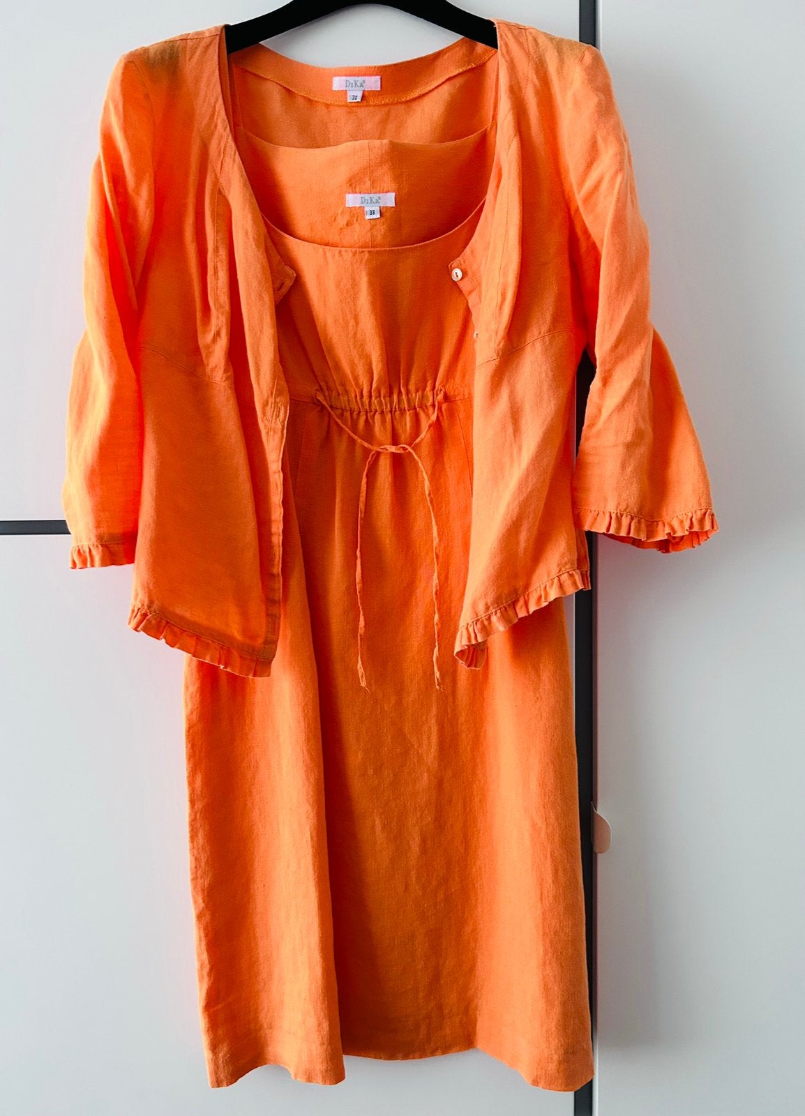 Set Oranje Jurk Blazer DIKA Maat 38 Als nieuw Linnen/Katoen, Maat 38/40 (M), Oranje, Ophalen of Verzenden, Zo goed als nieuw