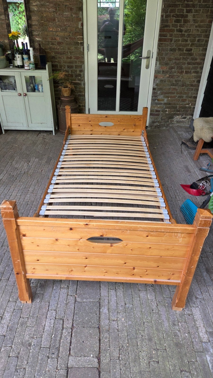 stevig grenen bed, Huis en Inrichting, Slaapkamer | Bedden, Ophalen, Gebruikt, 90 cm, Eenpersoons