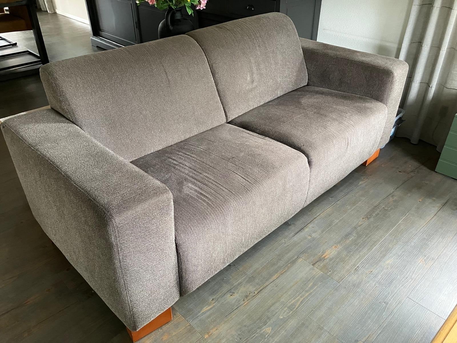 Comfortabele 2-zitsbank met twee bijpassende poefs, Ophalen, Gebruikt, 125 cm of meer, 75 tot 100 cm