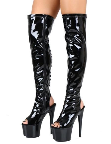 Vinyl Plateau Overknee Laarzen. Maat 36 t/m 41. Hiel 15,5cm., Kleding | Dames, Hoge laarzen, Zwart, Nieuw, Ophalen of Verzenden