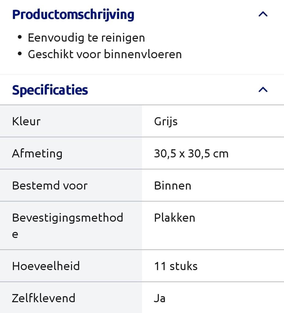 Grijze zelfklevende vloertegels 30,5x30,5 cm (11 stuks), Doe-het-zelf en Verbouw, Vloerdelen en Plavuizen, Ophalen, 30 cm of meer