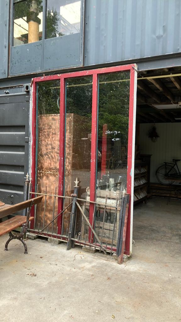 Hardhouten pui met glas 260x180cm., Ophalen, Gevelraam of Ruit, Gebruikt, 160 cm of meer