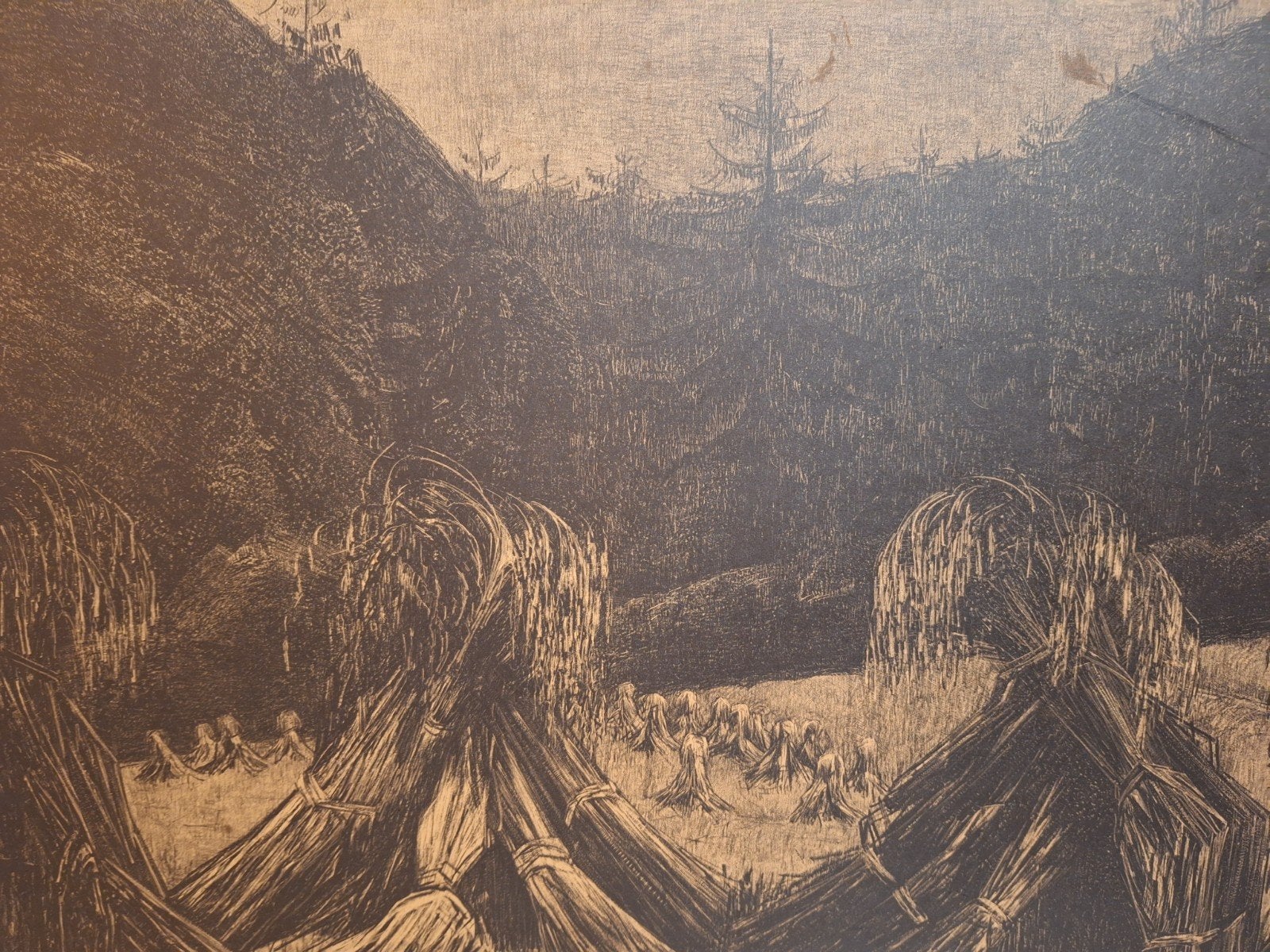 Lithografie: Hooi Balen - Landelijk Tafereel, Antiek en Kunst, Ophalen of Verzenden, Landschappen, Lithografie