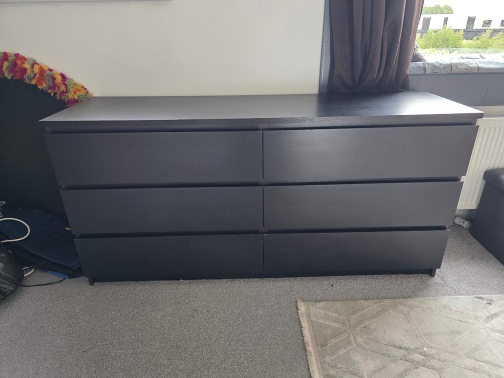 Ikea Malm Zwarte ladekast met 6 laden - Ruime opbergruimte, Huis en Inrichting, Kasten | Ladekasten, Ophalen, Gebruikt, 5 laden of meer