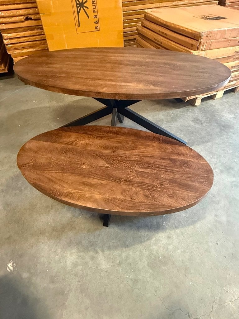 Eettafel en salon tafel mango hout walnoot kleur nieuw, Ophalen, Rond, 50 tot 100 cm, Nieuw