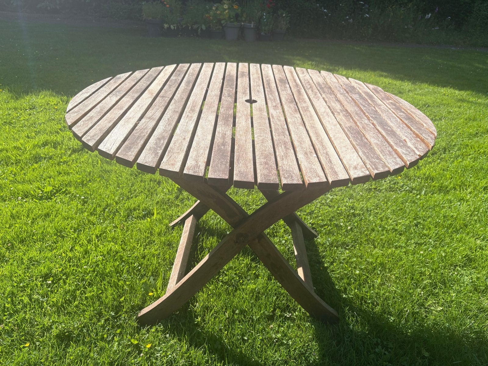 Hardhouten ronde tuintafel (opklapbaar) 111 cm diameter, Ophalen, Gebruikt, Rond, Hout