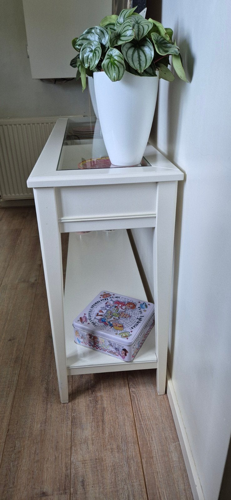 Sidetable met gebruikssporen - zelf in elkaar te zetten, Ophalen, Gebruikt, 100 tot 150 cm, Glas