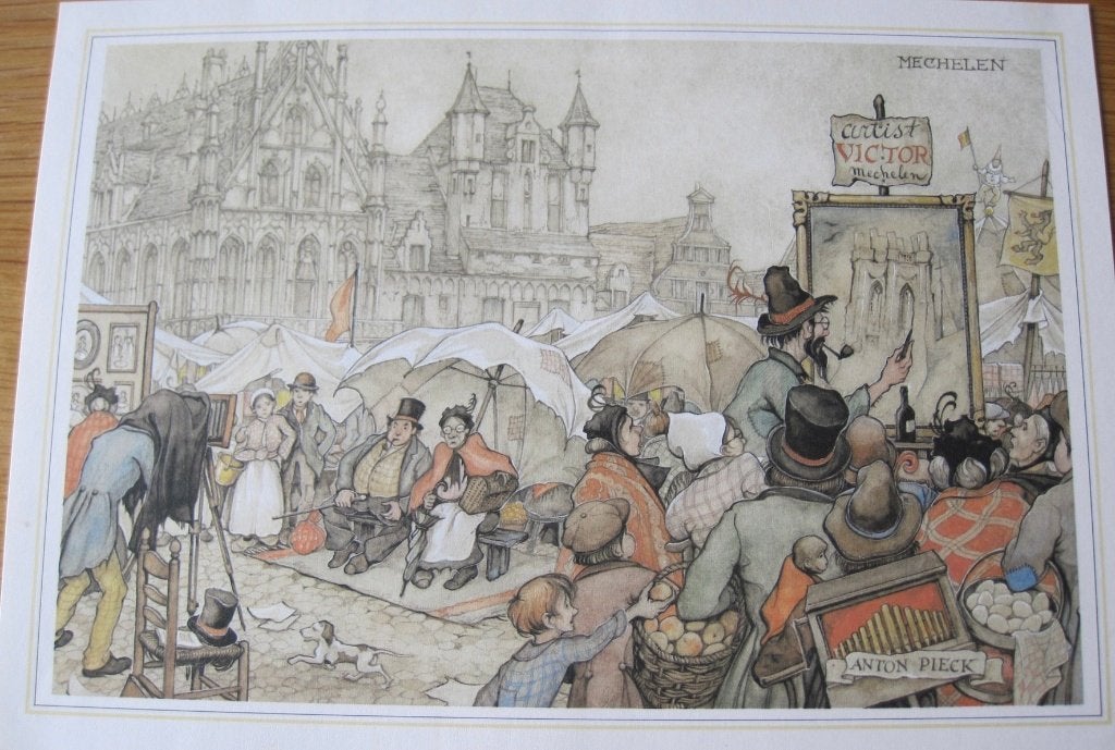Anton Pieck - prent van de markt in Mechelen, Verzamelen, 1980 tot heden, Zo goed als nieuw, Prent, Buitenland