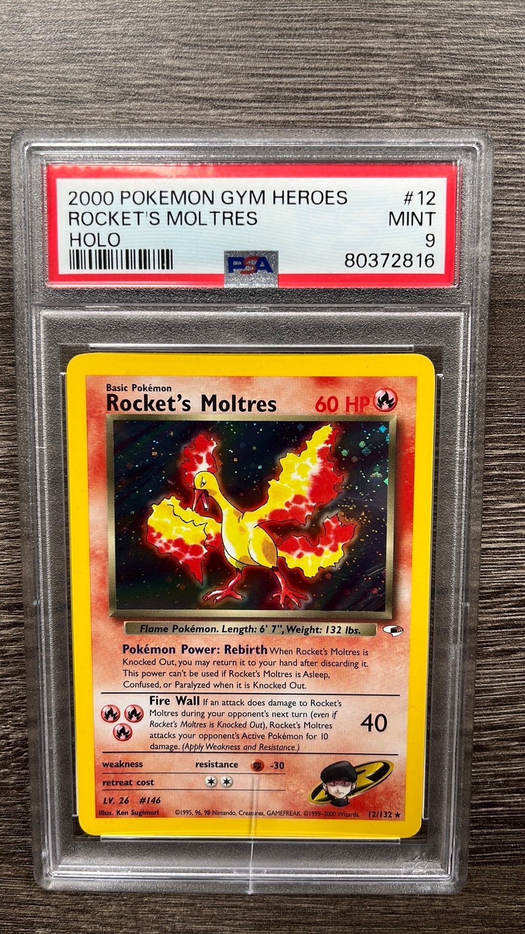 Rocket’s Moltres #12 Holo Psa 9, Ophalen of Verzenden, Zo goed als nieuw