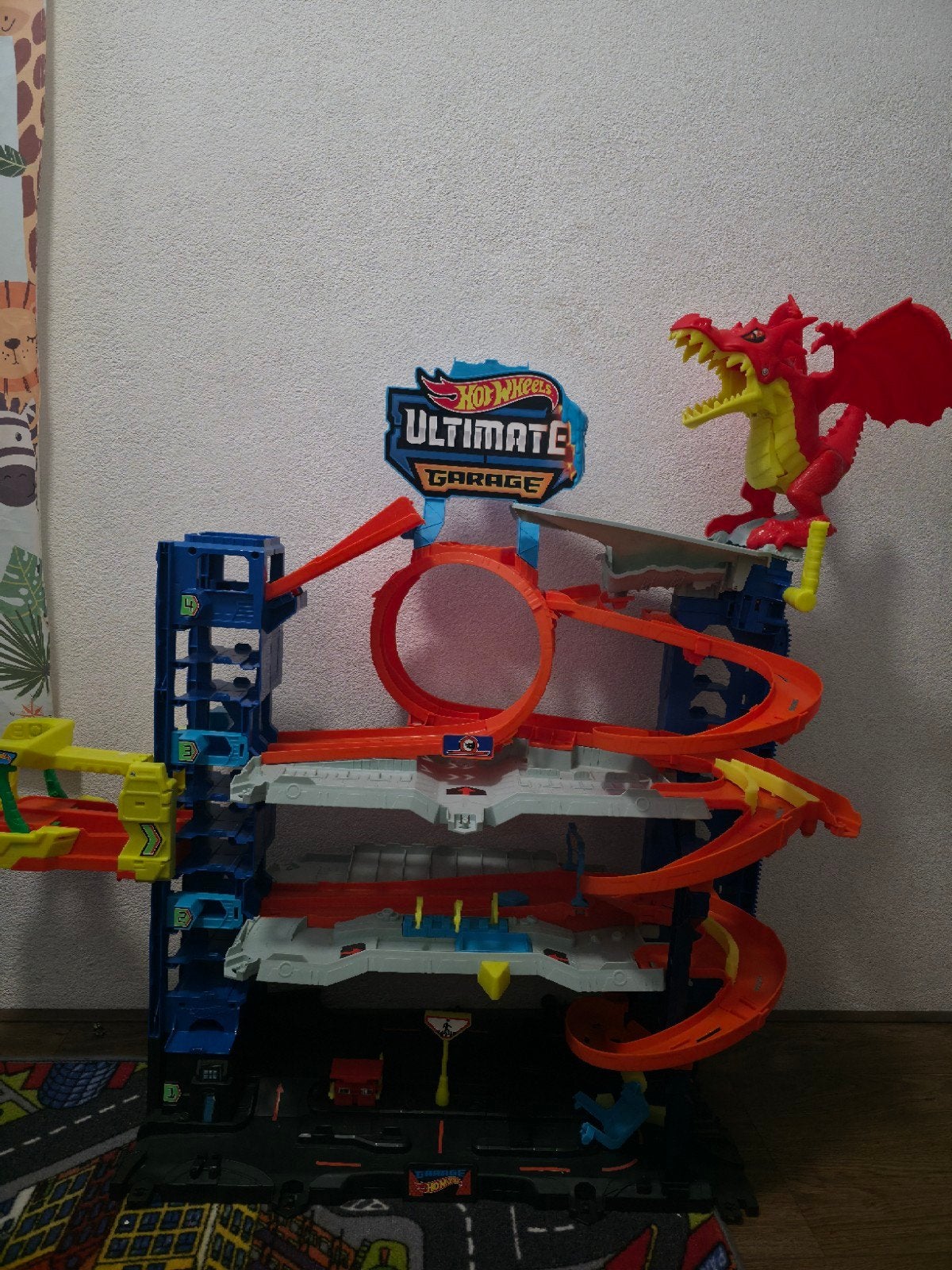 Hot Wheels City Ultimate Garage met Draak 90 cm, Ophalen, Racebaan, Zo goed als nieuw, Hot Wheels