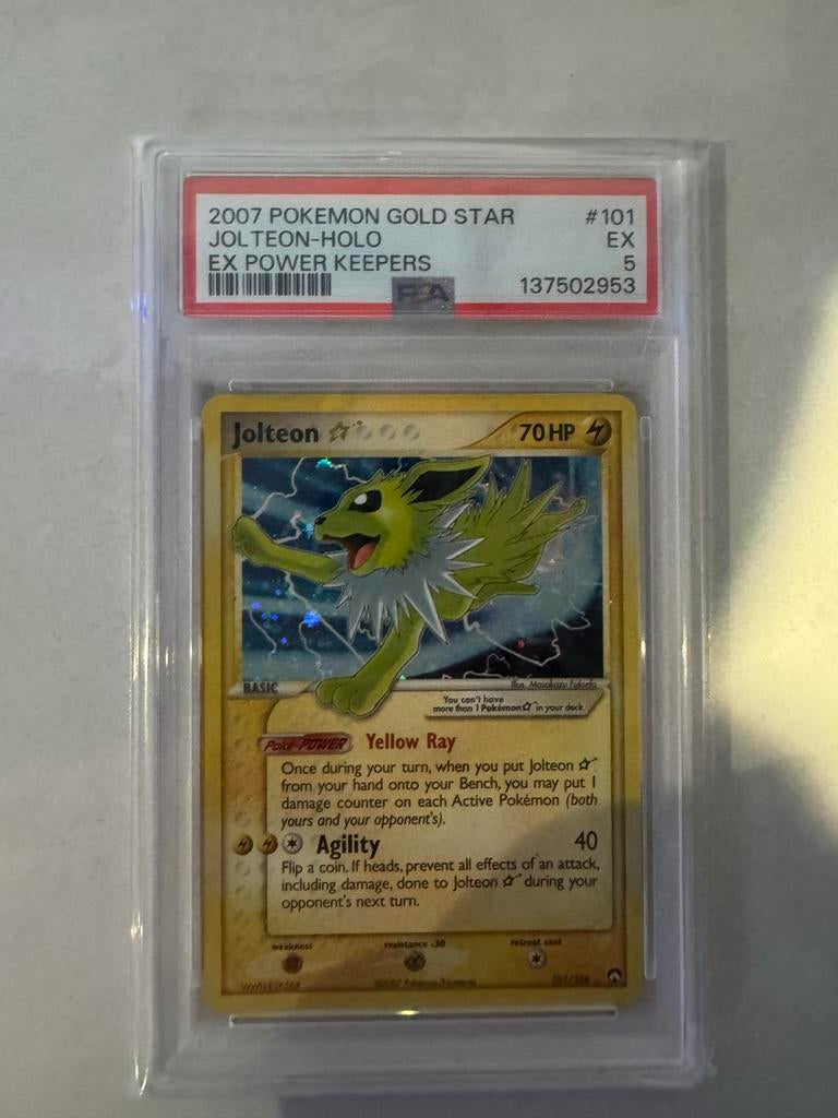 Jolteon Gold Star EX Power Keepers PSA 5 Pokémon Kaart, Ophalen, Gebruikt, Losse kaart, Foil