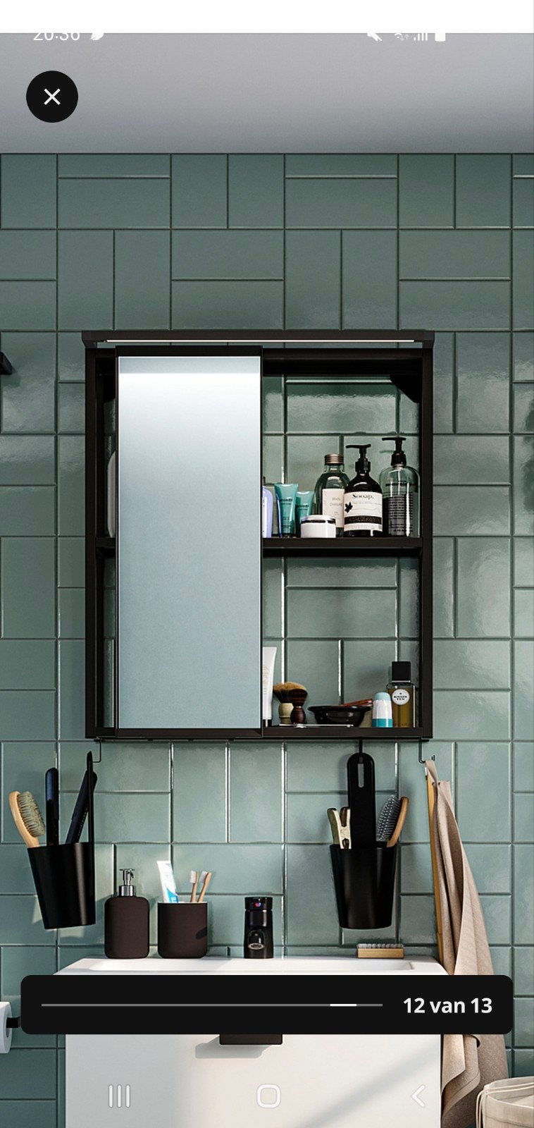 Ikea ENHET badkamerkast met spiegel en verlichting, Ophalen, Spiegelkast, 50 tot 100 cm, Zo goed als nieuw