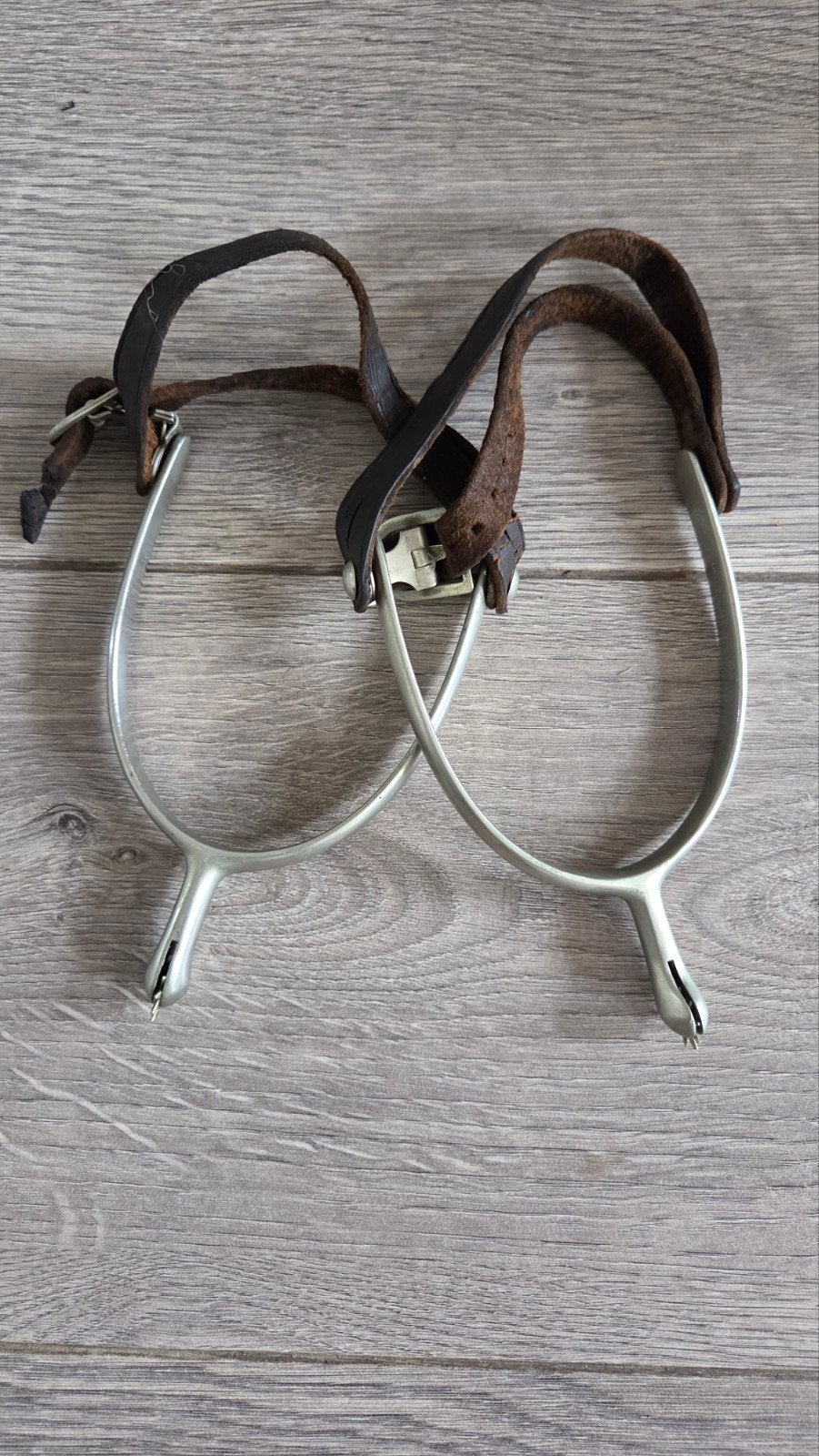 Vintage Argentan sporen met lederen riemen, Ophalen of Verzenden