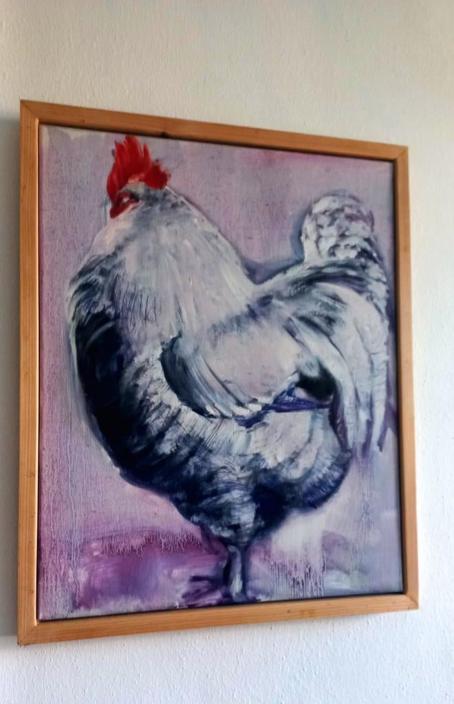 Schilderij Olga Bakker Paarse Kip, Ophalen of Verzenden