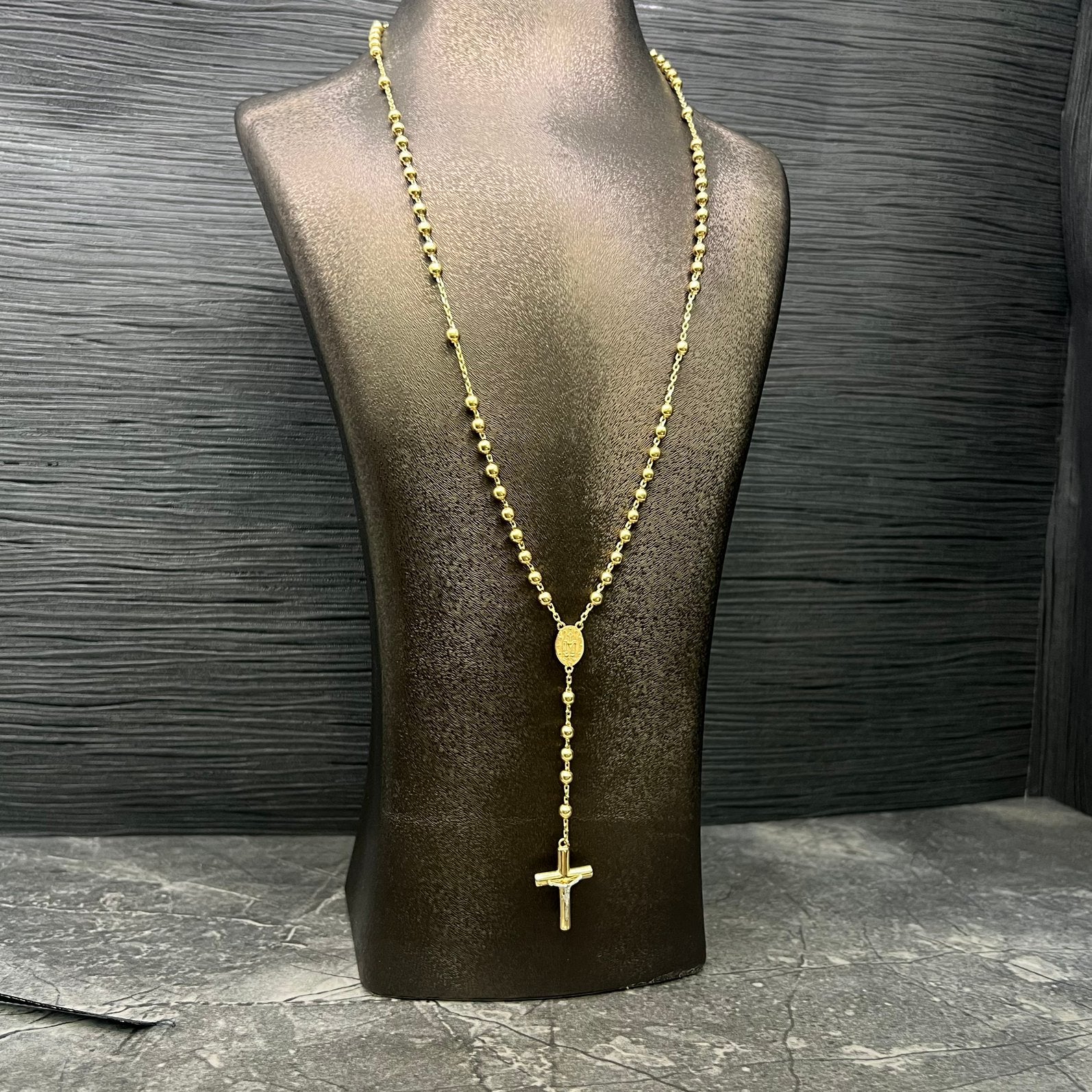 14 karaats gouden rozenkrans ketting kruis nieuw, Ophalen of Verzenden, Nieuw, Goud