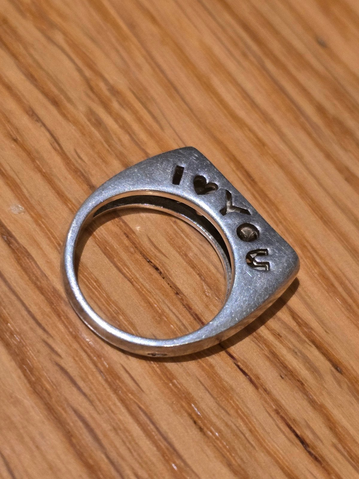 Zilveren ring 835 met 'I Love You' en zirkonia's, Met kristal, Gebruikt, Ophalen of Verzenden, Dame