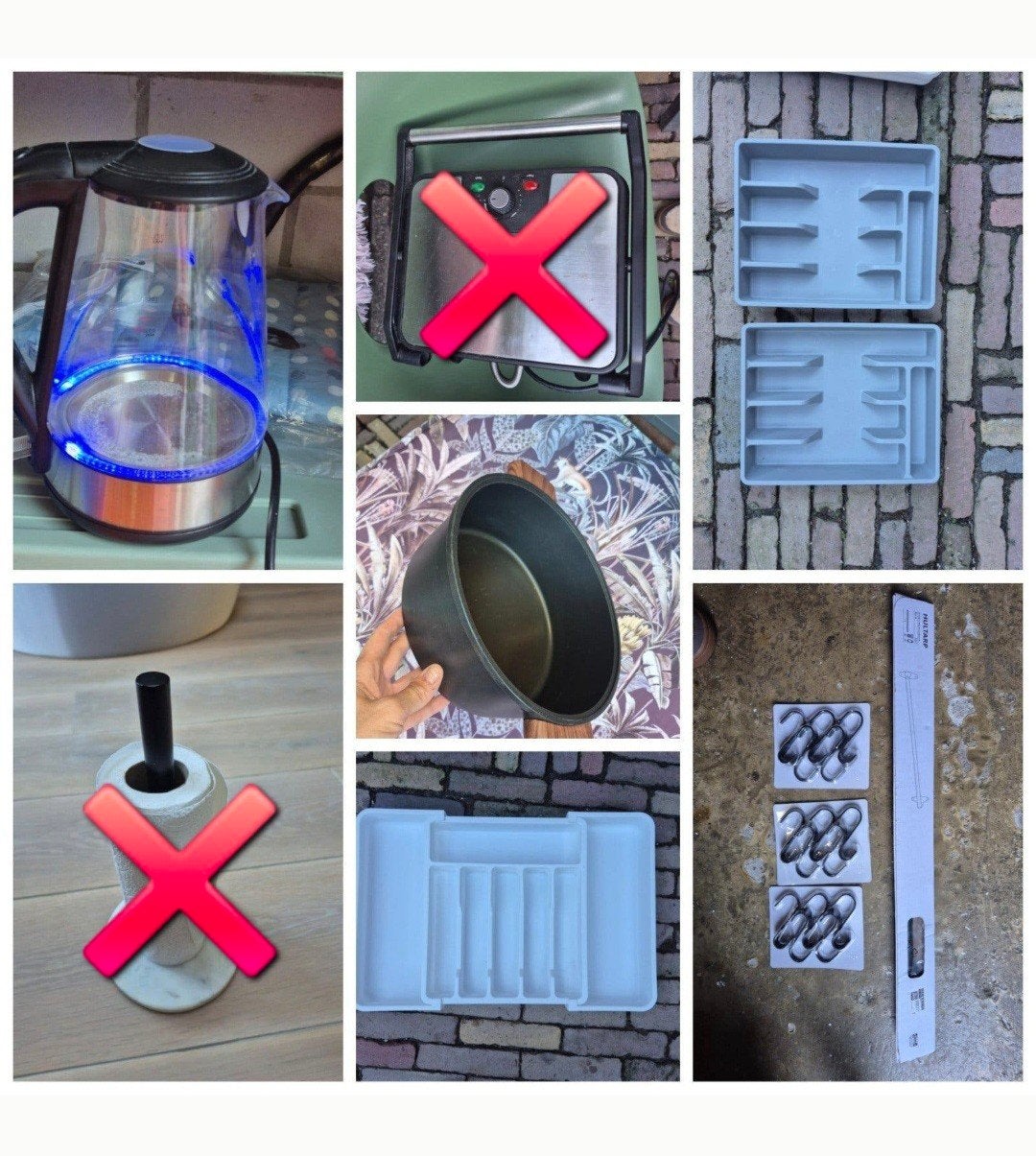 Uitzet waterkoker, pan, bestekbak, Ikea rekje, placemats, Ophalen