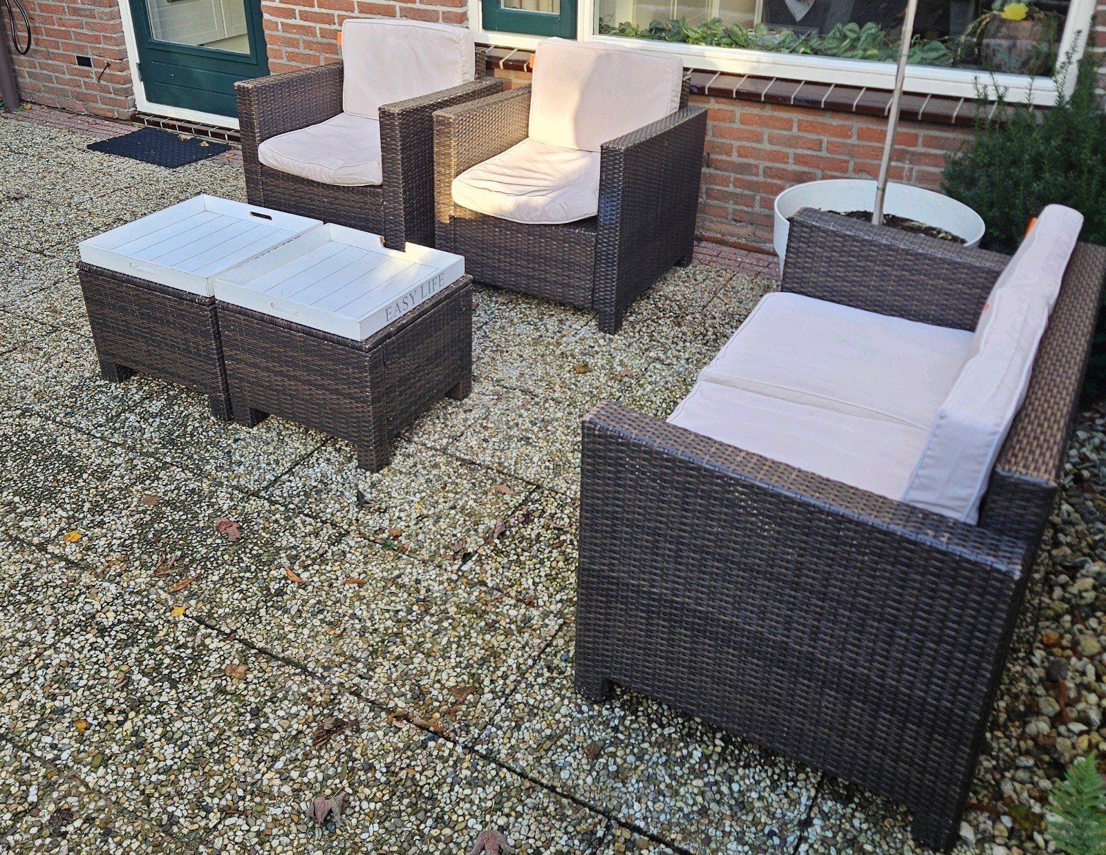 Loungeset met 2 Stoelen, Bank en Bijzettafels, Tuin en Terras, Ophalen, 4 zitplaatsen, Gebruikt, Bank