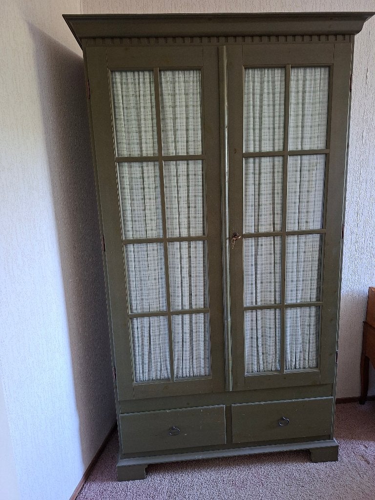Vintage kast met Glazen Deuren en Lades, Ophalen, Gebruikt, Met lade(s), Overige houtsoorten