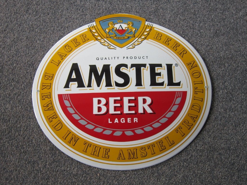 AMSTEL BIER EMAILLE RECLAMEBORD, Ophalen, Zo goed als nieuw, Reclamebord, Plaat of Schild, Amstel