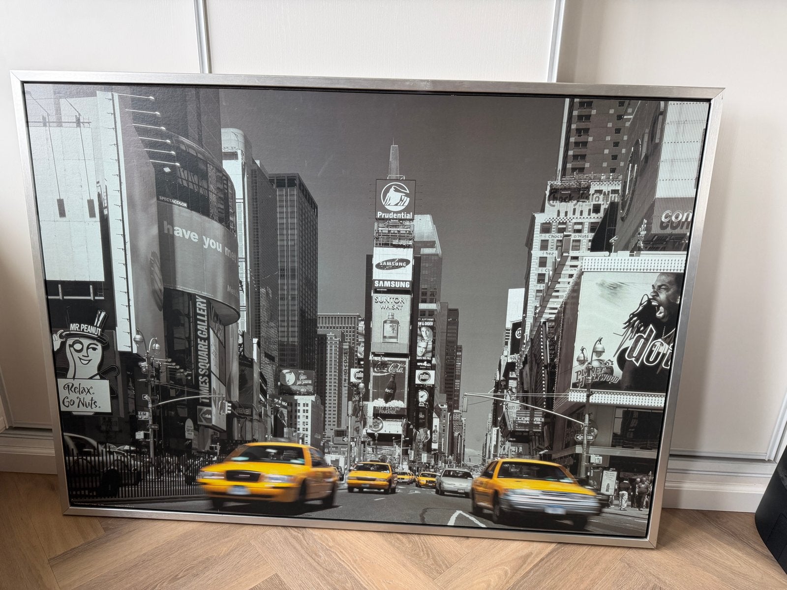 Times Square New York Canvas Zwart-Wit met Gele Taxi's, Ophalen, 50 – 75, Zo goed als nieuw, 75 tot 100 cm
