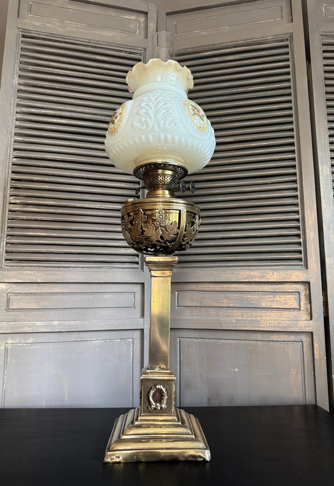 Grote (80cm) Victoriaanse duplex olielamp compleet m kappen, Ophalen of Verzenden