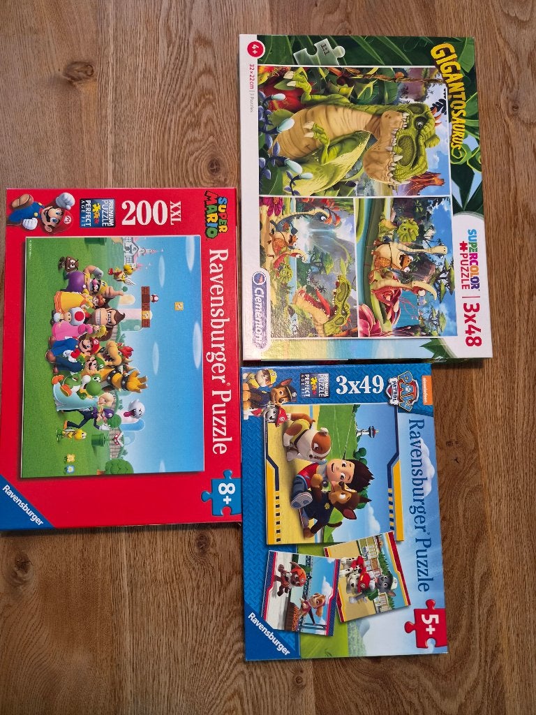 3 kinderpuzzels: Super Mario, Paw Patrol en Gigantosaurus, Ophalen of Verzenden, 10 tot 50 stukjes, Gebruikt