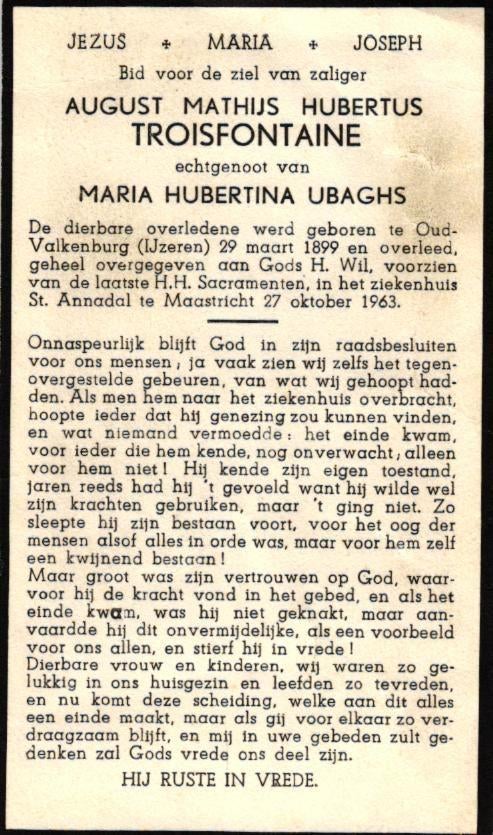 Troisfontaine August Mathijs H. IJzeren 1899-1963 Maastricht, Ophalen of Verzenden