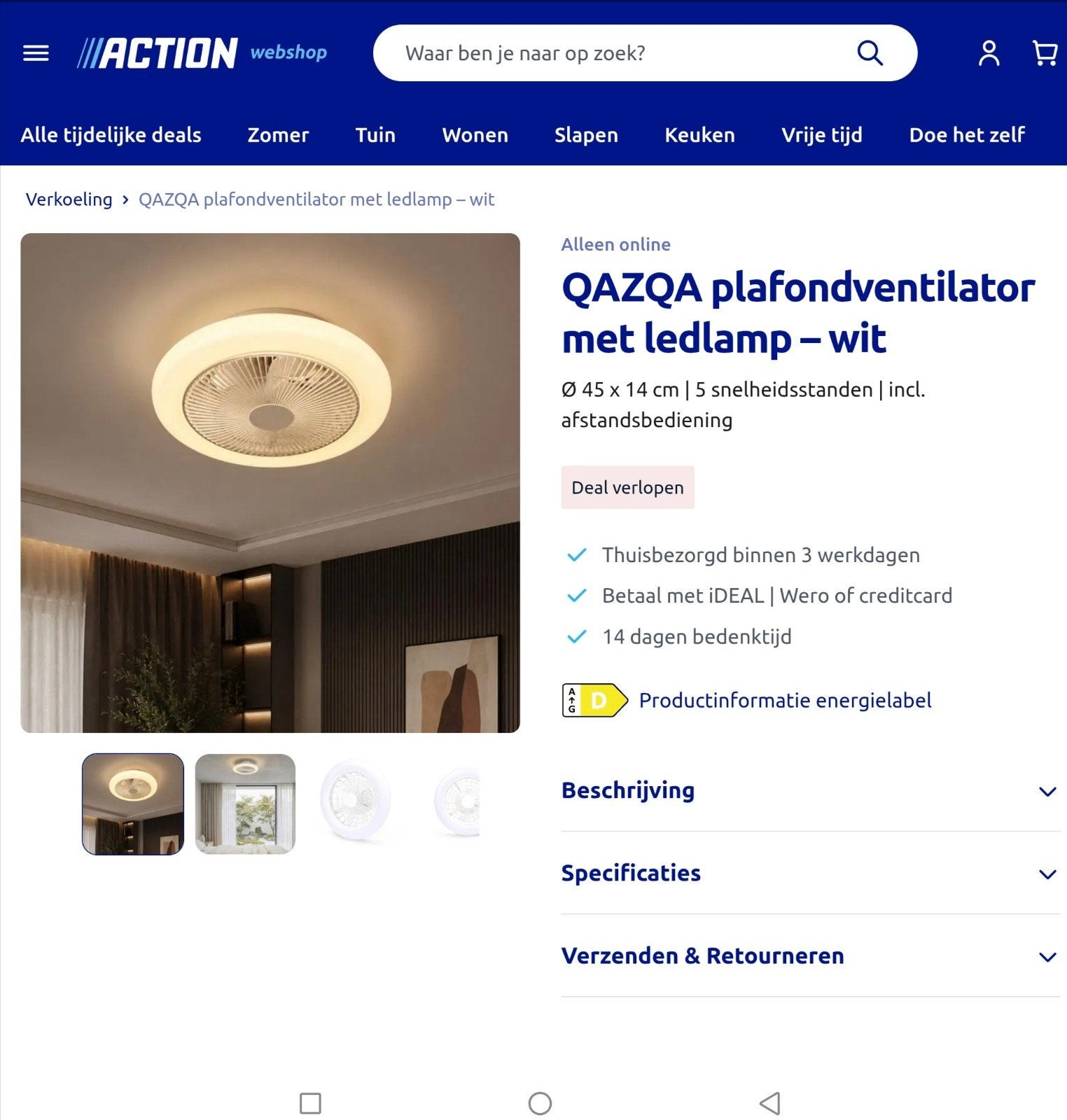 QAZQA plafondventilator, Huis en Inrichting, Ophalen of Verzenden, Nieuw