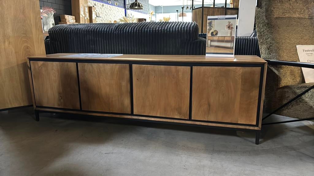 Tv meubel mangohout 185 cm SHOWROOM OPRUIMING, Ophalen, 150 tot 200 cm, Nieuw, Minder dan 100 cm