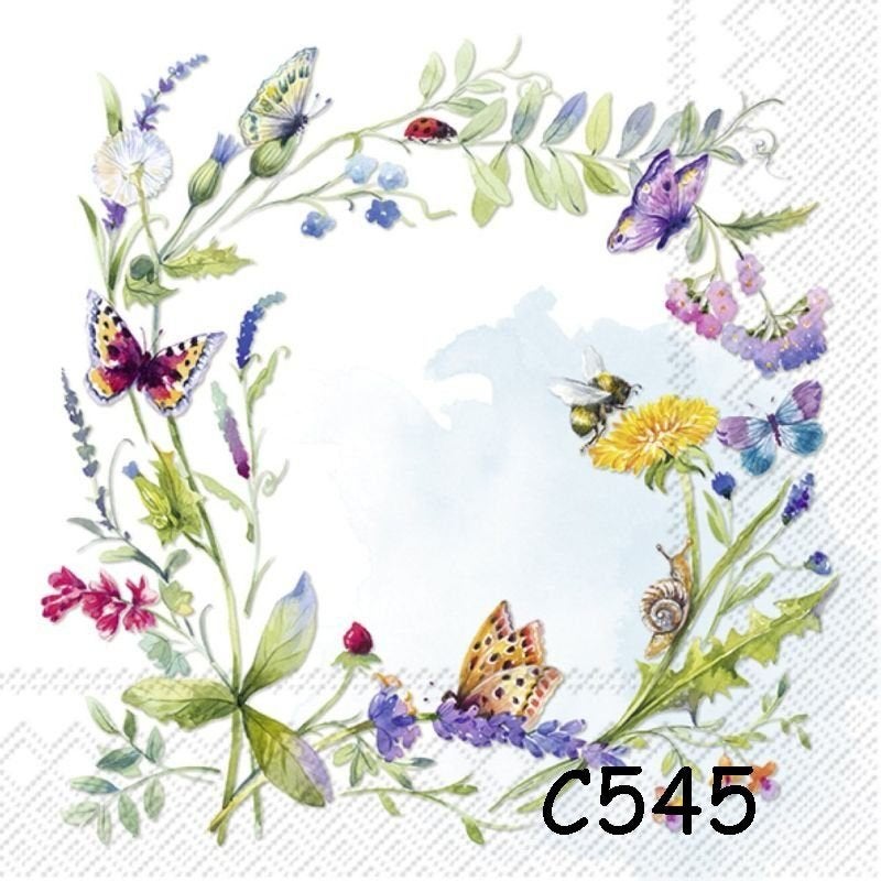 Servetten decoupage/bullet journal – bloemen + vlinders C545, Verzenden, Nieuw