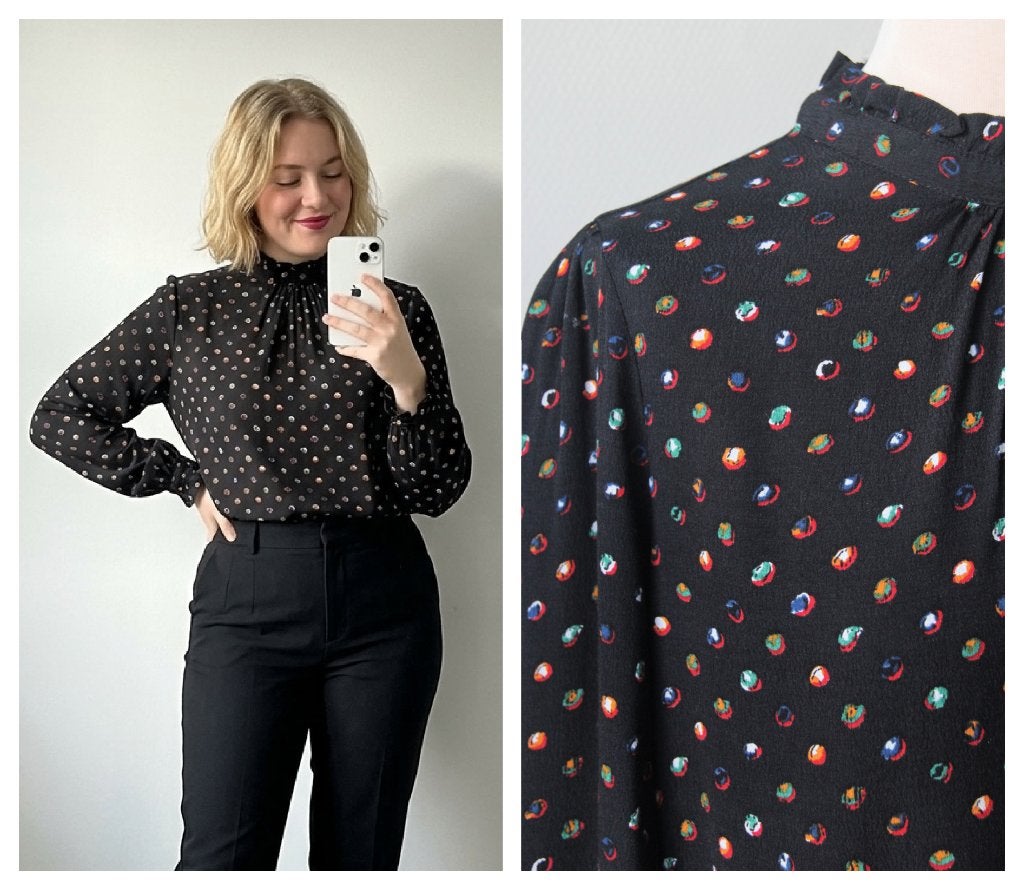 Edith & Ella - blouse zwart / gekleurde stipjes - maat XL, Verzenden, Zwart, Maat 46/48 (XL) of groter, Zo goed als nieuw