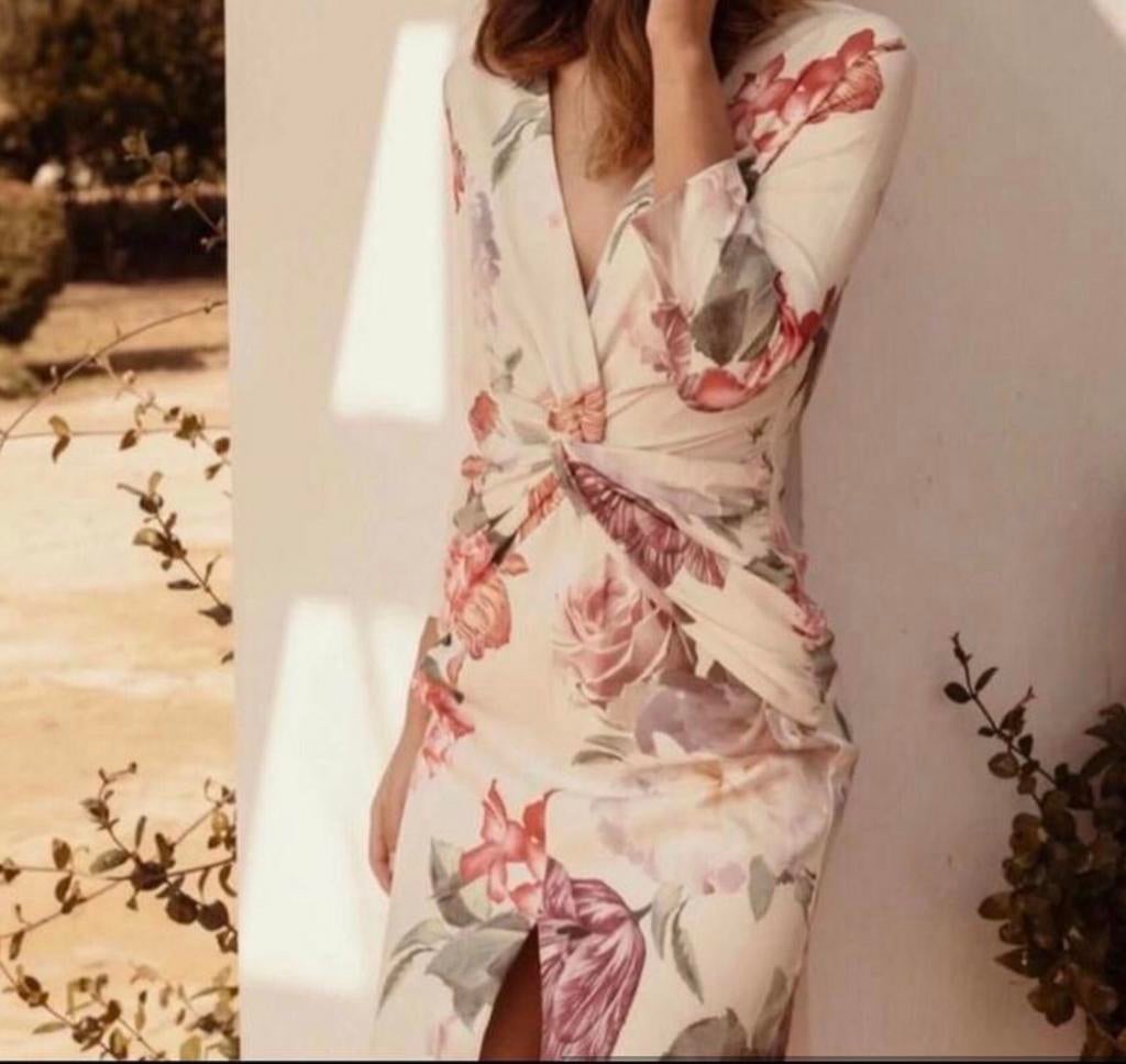 Feversave luxe jurk roze romantische bloemenprint XL (42), Overige kleuren, Verzenden, Maat 42/44 (L), Nieuw