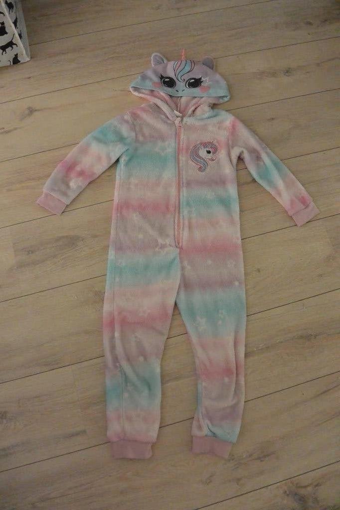 Eenhoorn Onesie - Roze/Blauw - maat 110/116, Nacht- of Onderkleding, Gebruikt, Meisje, Ophalen of Verzenden